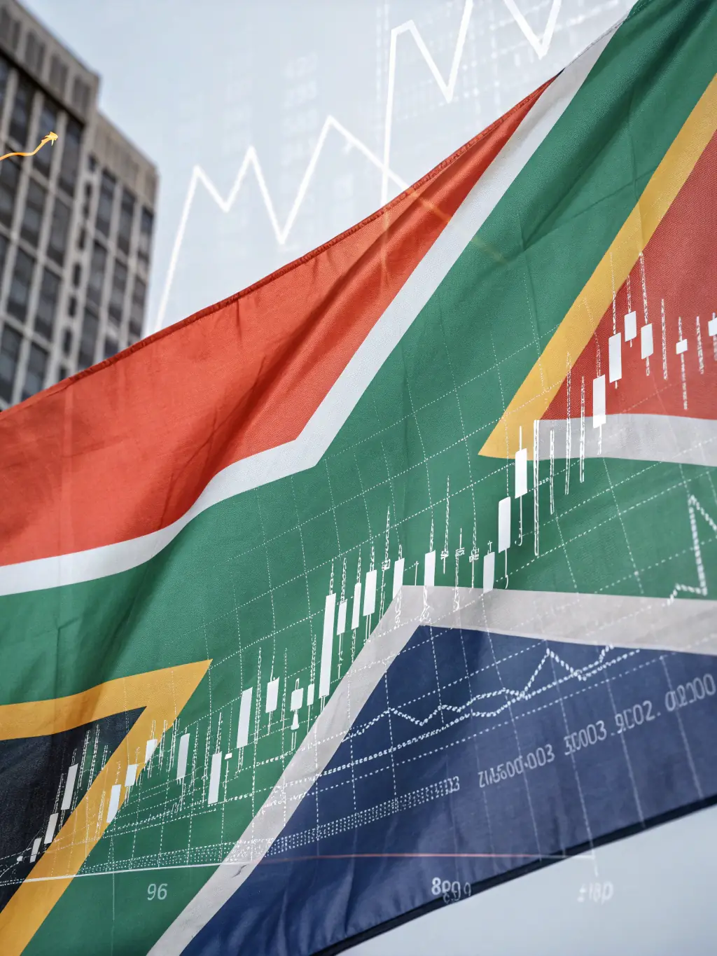 An image of the South African flag overlaid with financial charts, representing our deep understanding of the local market.